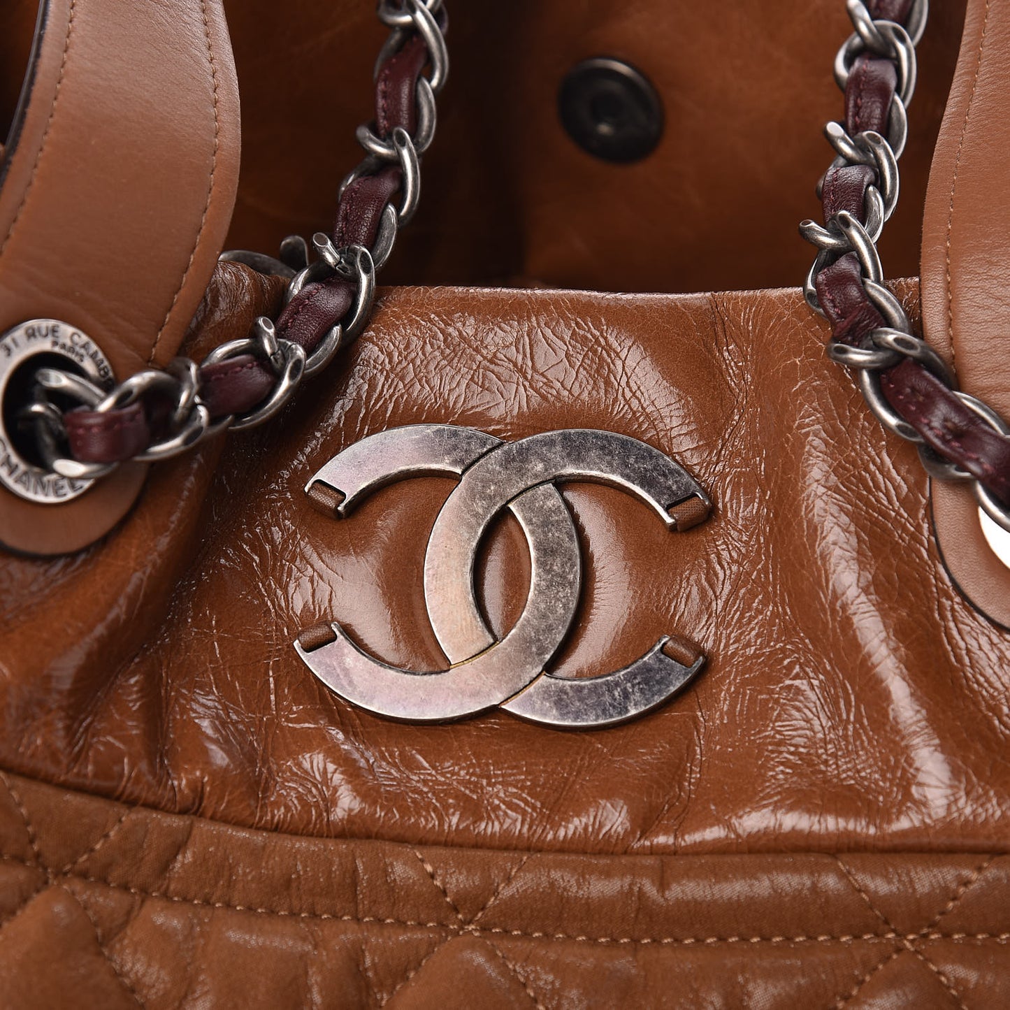 Iridescent Calfskin Large In The Mix Tote Light Brown