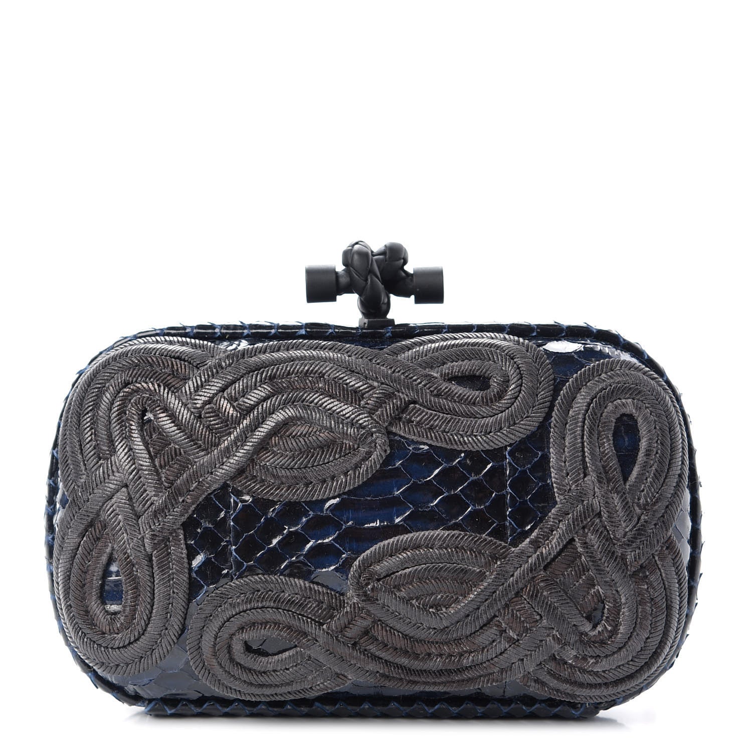 Bottega Veneta Snakeskin Passamaneria Woven Knot Clutch Tourmaline 1 of 7
