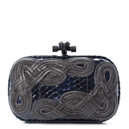 Bottega Veneta Snakeskin Passamaneria Woven Knot Clutch Tourmaline 1 of 7
