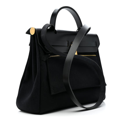 Hermes Military Toile Vache Hunter Herbag Zip Retourne 31 PM Black 4 of 11