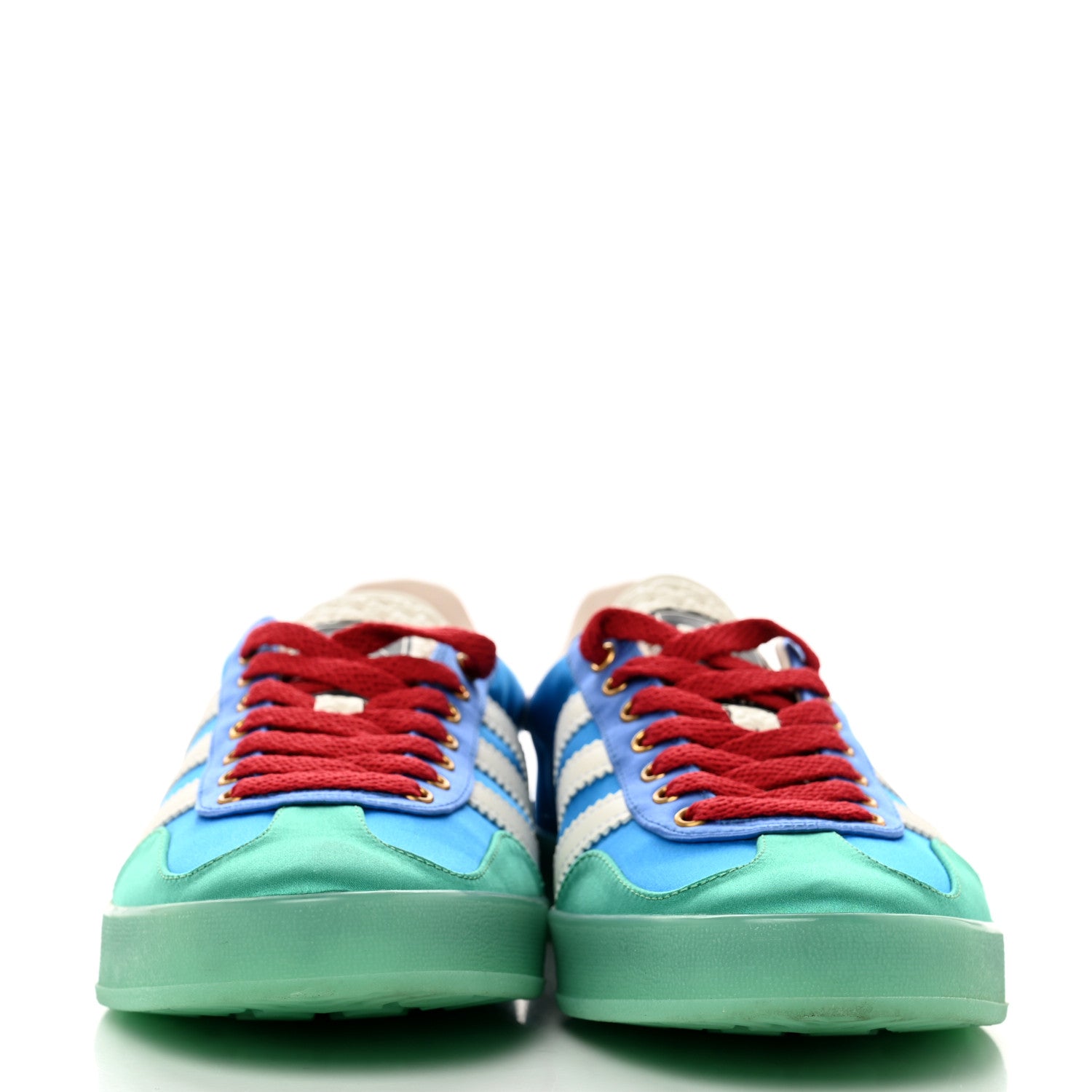 Gucci X ADIDAS Silk Duchesse Demetra Rubber Womens Gazelle Sneakers 5.5 Jade Capri Avio Off White 2 of 9