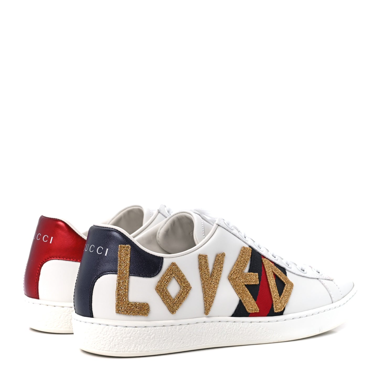 Calfskin Nappa Web LOVED Embroidered Womens Ace Sneakers 37 White Red Flame Notte