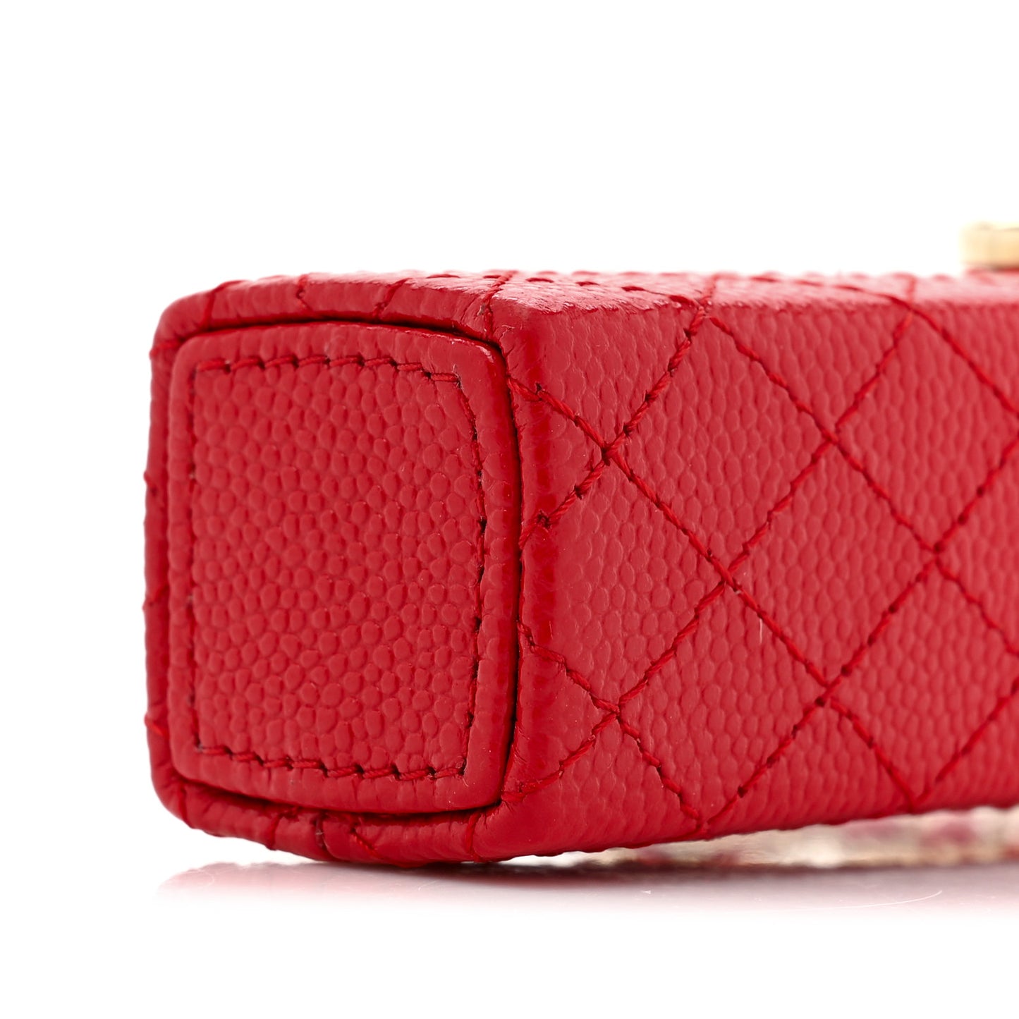 Caviar Stitched Lipstick Case On Chain Red