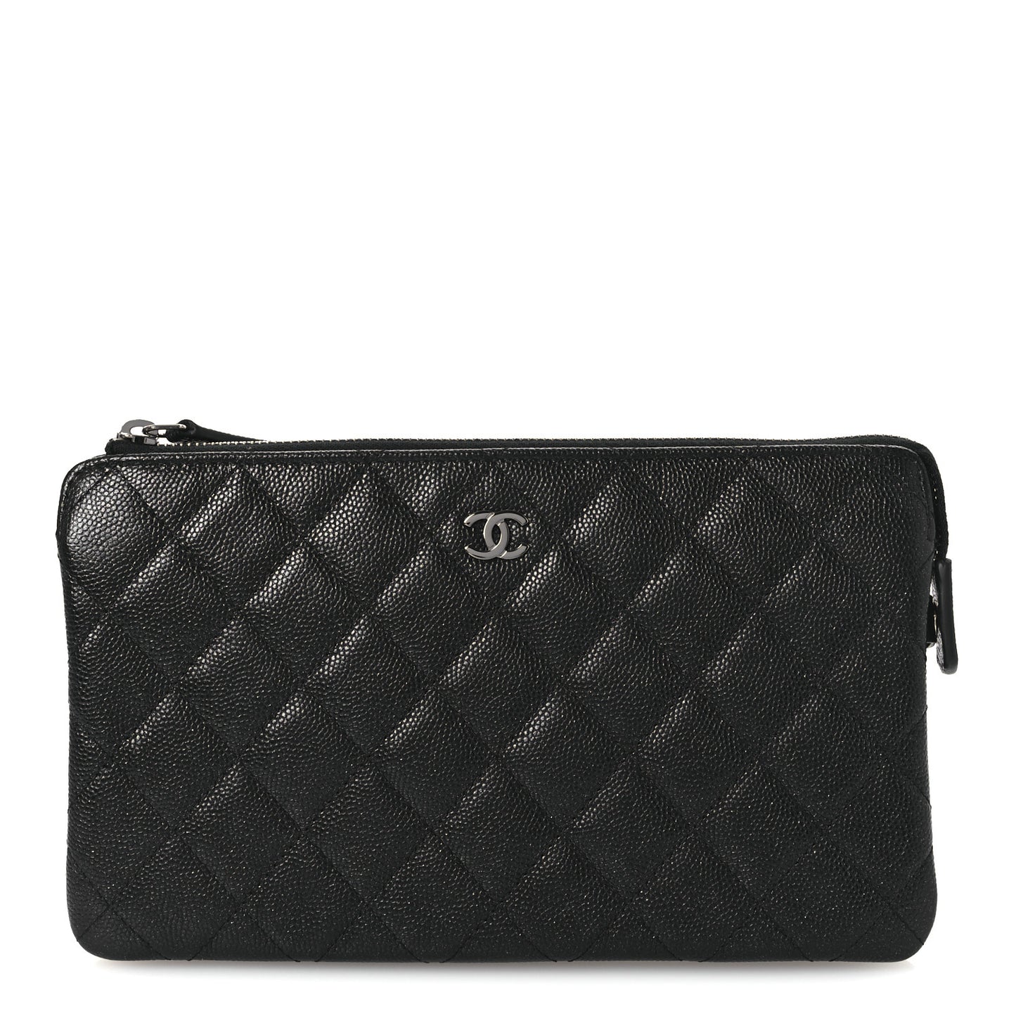 Iridescent Caviar Quilted Small Zipped Pouch Black