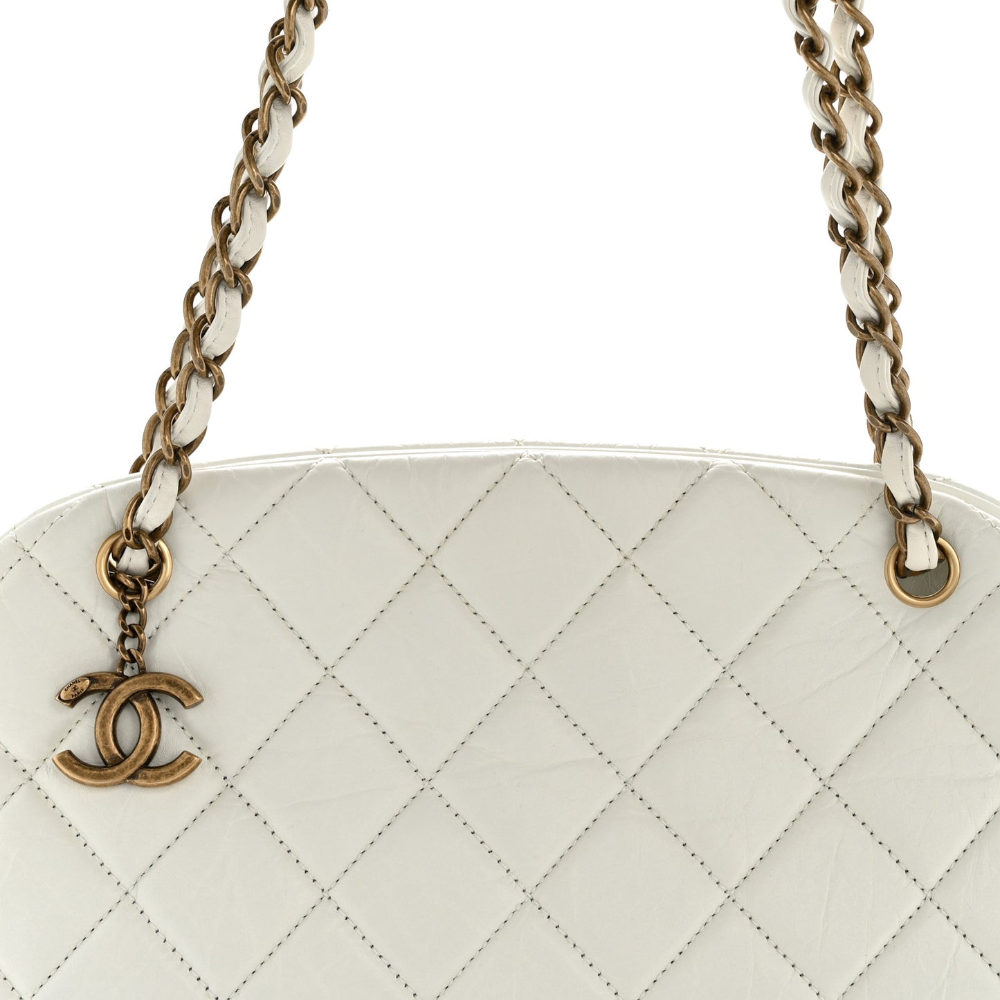 Aged Calfskin Quilted Medium Just Mademoiselle Bowling Bag White