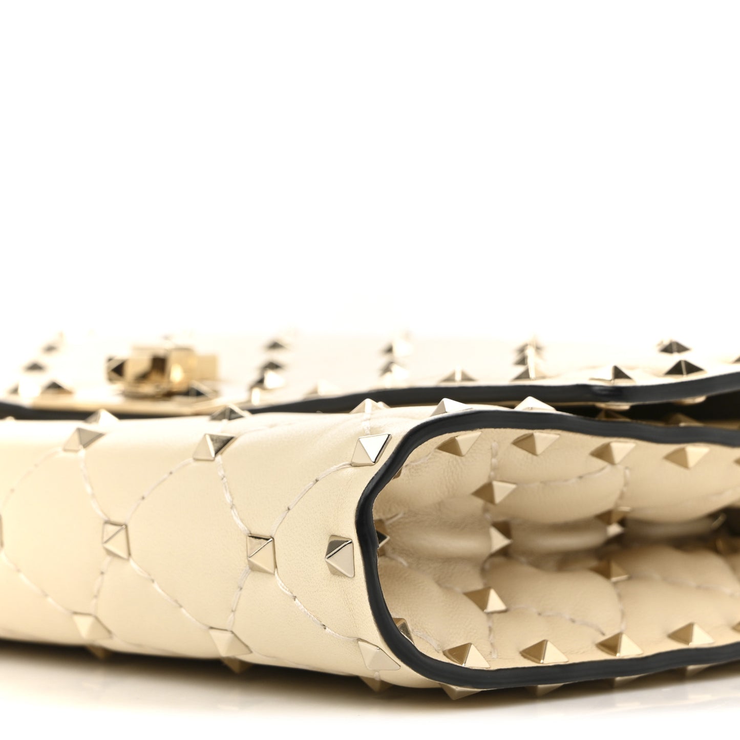 Nappa Rockstud Spike Wallet on Chain Light Ivory