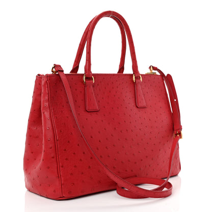 Prada Ostrich Large Galleria Double Zip Tote Fuoco 3 of 11
