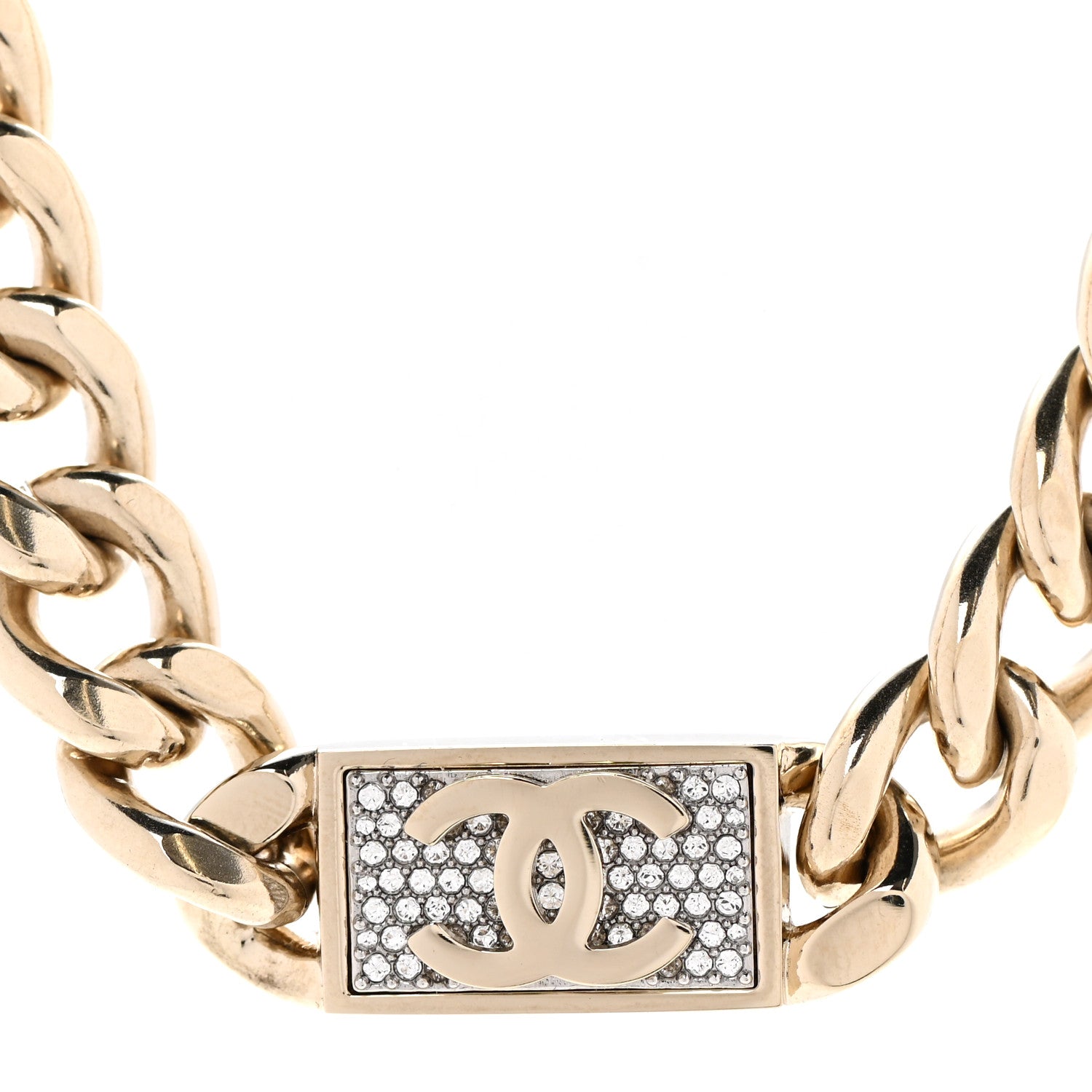 Chanel Crystal CC Chain Link Choker Necklace Gold 4 of 7