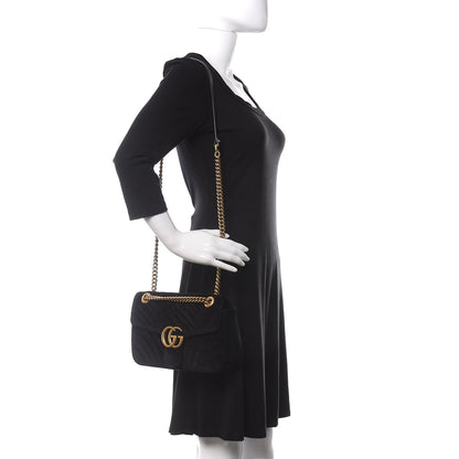 Gucci Velvet Matelasse Small GG Marmont Shoulder Bag Black 2 of 10