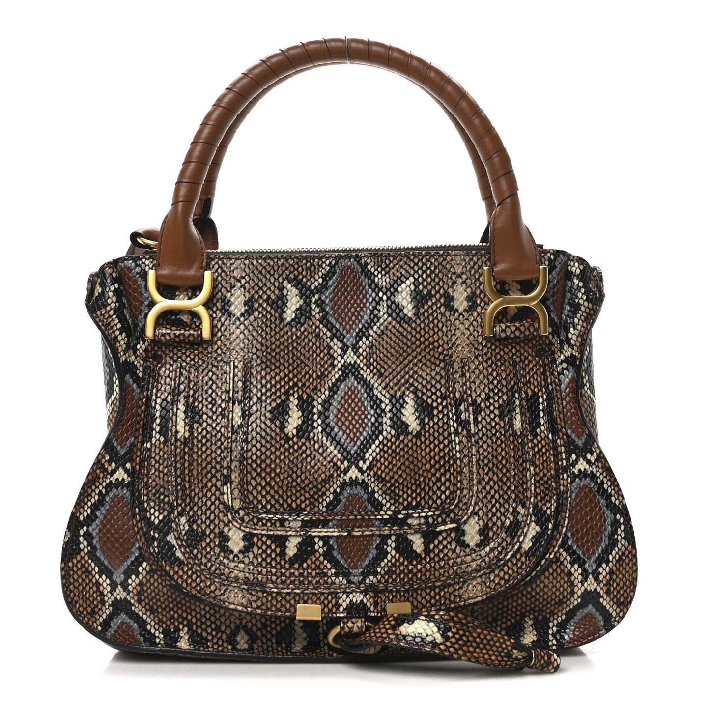 Snakeskin Embossed Calfskin Medium Marcie Satchel Brown Multicolor