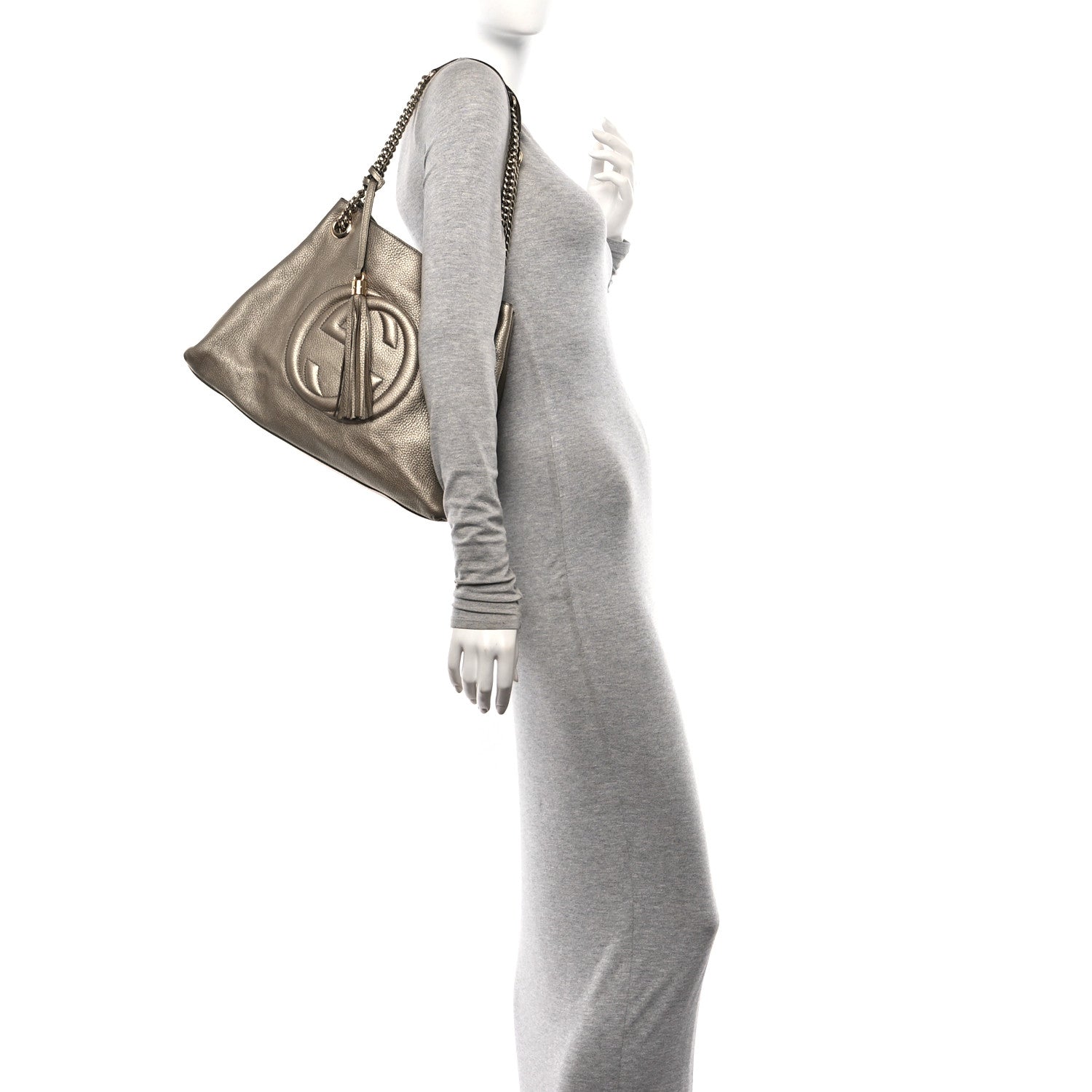 Gucci Metallic Pebbled Calfskin Medium Soho Chain Shoulder Bag Golden Beige 2 of 12