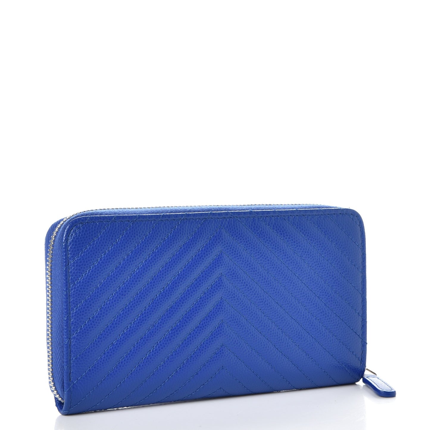 Caviar Chevron Quilted Small Zip Around Wallet Bright Blue