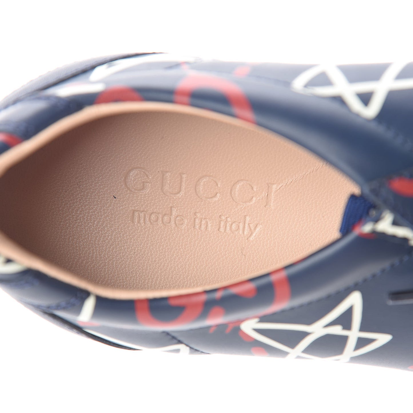 Calfskin GucciGhost Print Mens Low Top Sneakers 9 Blue Agata Hibiscus Red
