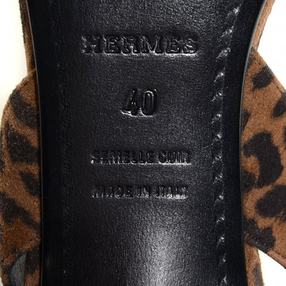 Hermes Leopardino Printed Suede Goatskin Night 70 Slingback Heels 40 4 of 6