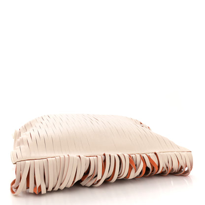 Celine Calfskin Laser Cut Fringe Foldover Clutch White Orange 4 of 15