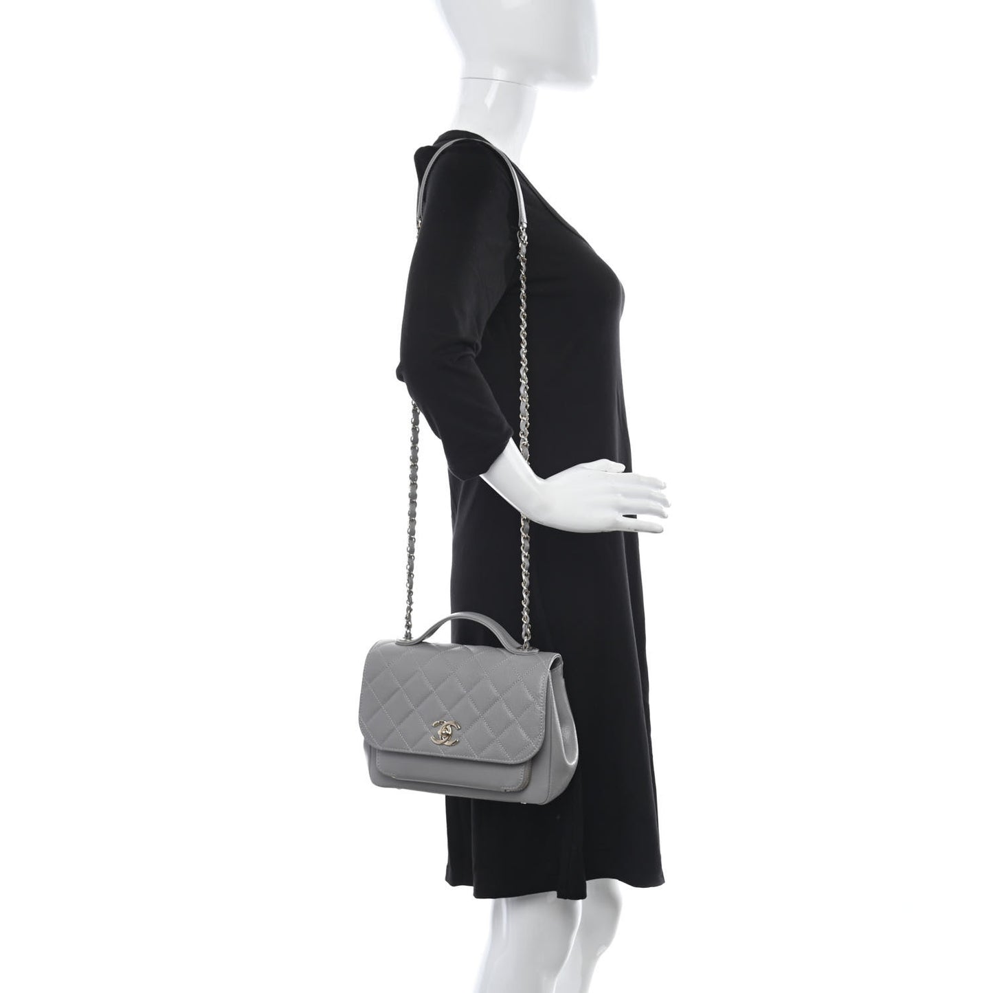 Caviar Quilted Medium Business Affinity Flap Grey
