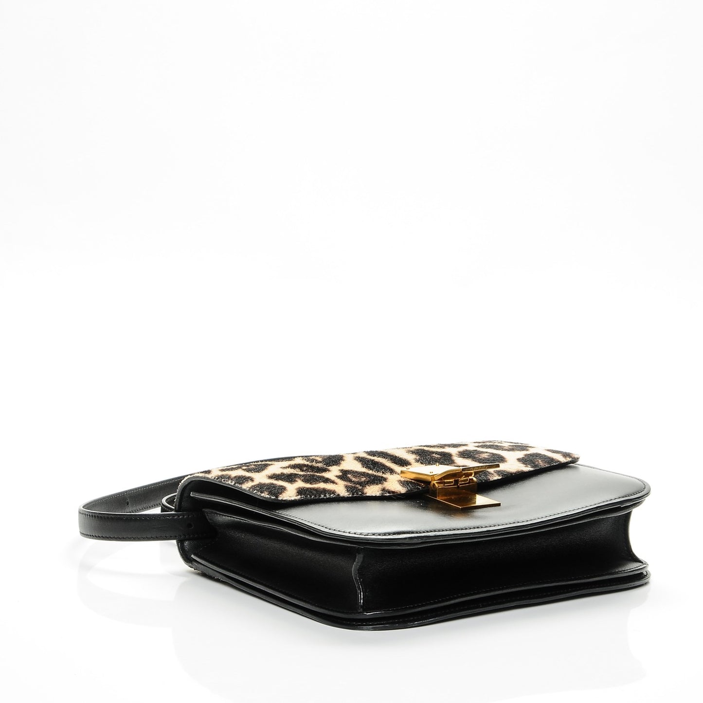 Box Calfskin Pony Hair Leopard Medium Box Flap Black