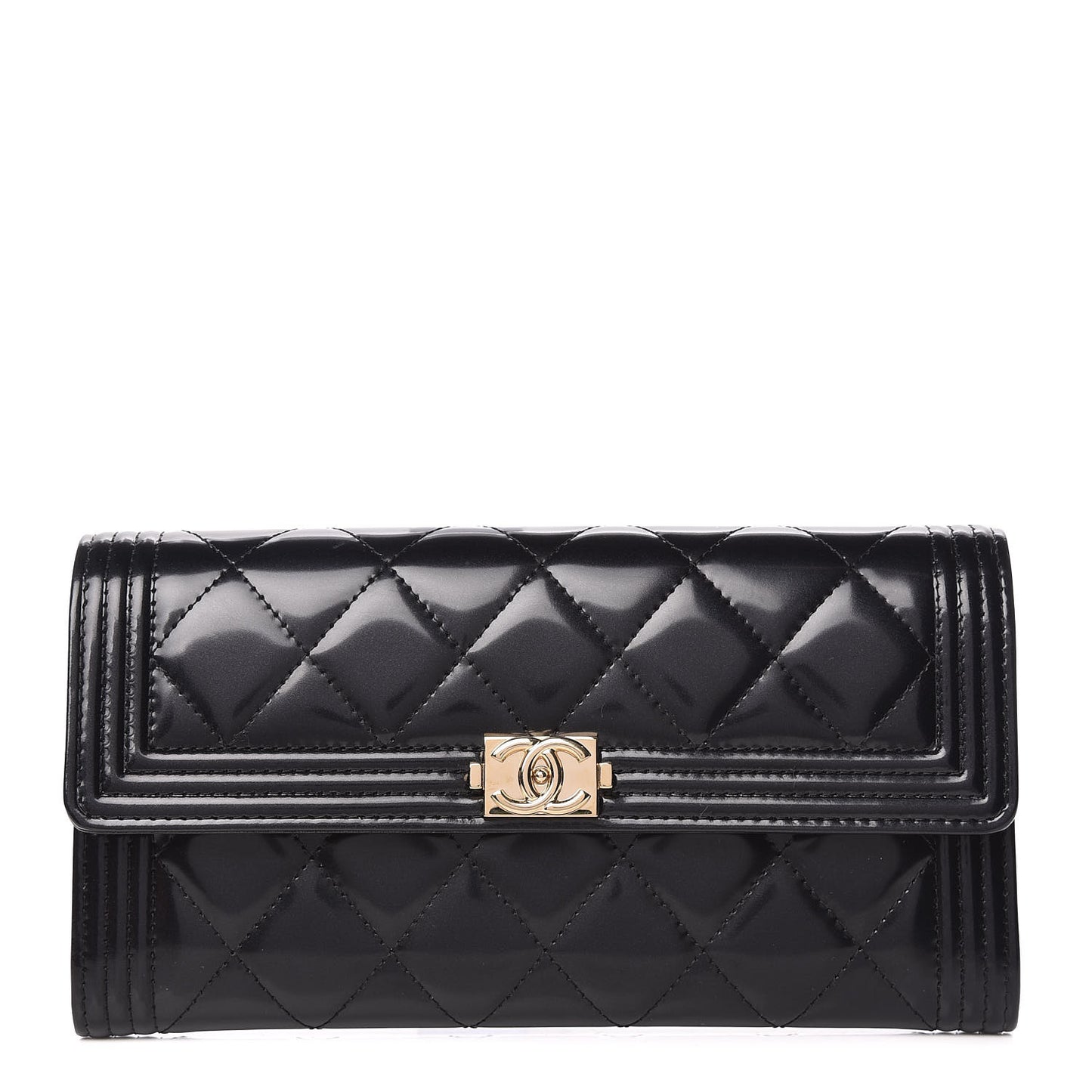 Iridescent Glazed Calfskin Quilted Boy Flap Wallet Black