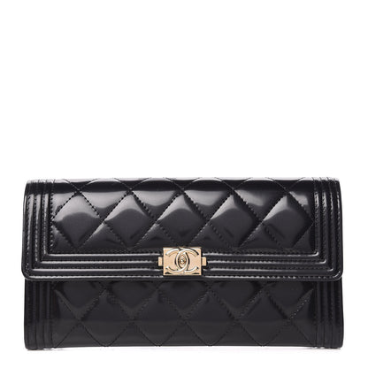 Chanel Iridescent Glazed Calfskin Quilted Boy Flap Wallet Black 1 of 9