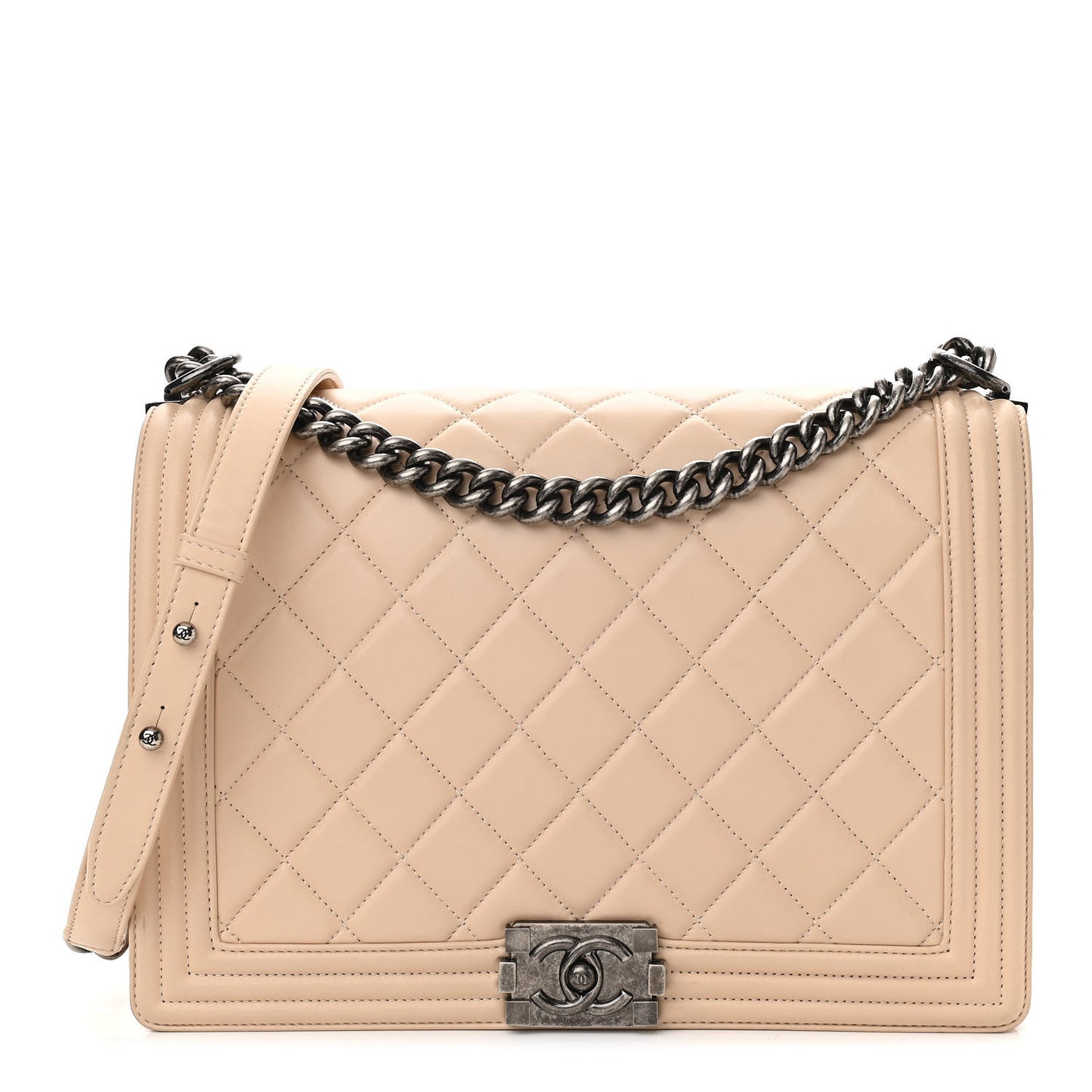 Lambskin Quilted Large Boy Flap Beige