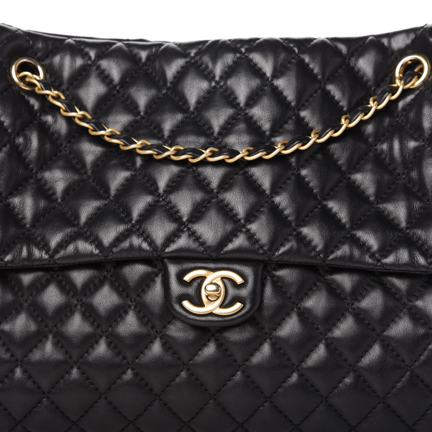 Chanel Lambskin Quilted Large Fluffy CC Shopping Tote Black 10 of 10