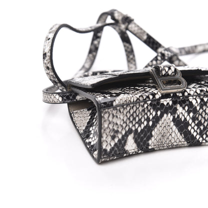 Balenciaga Shiny Calfskin Python Effect Hourglass Top Handle Bag Mini Black White 8 of 10