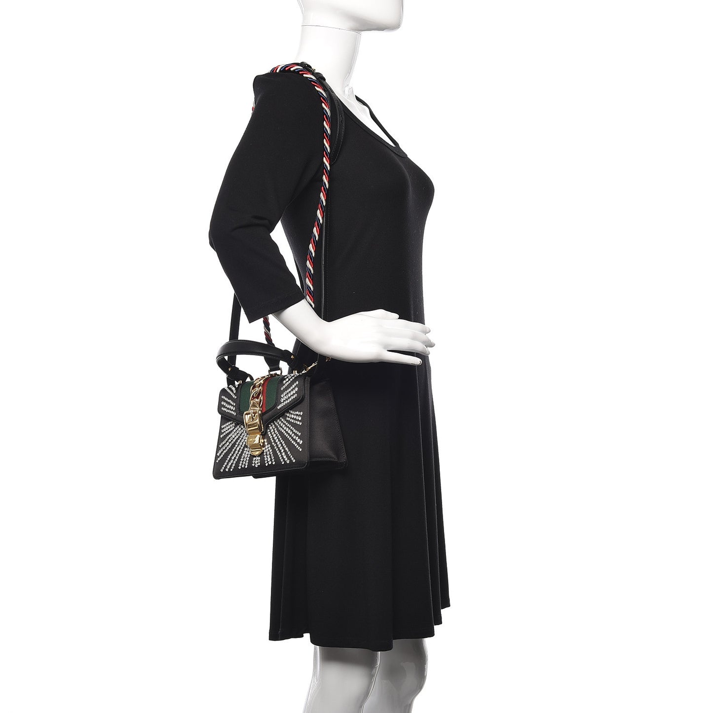 Satin Crystal Mini Sylvie Top Handle Bag Black