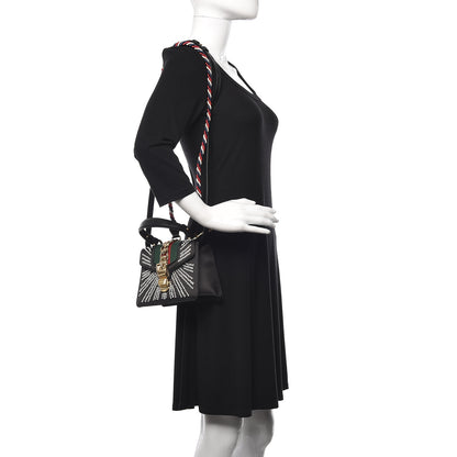Gucci Satin Crystal Mini Sylvie Top Handle Bag Black 2 of 11