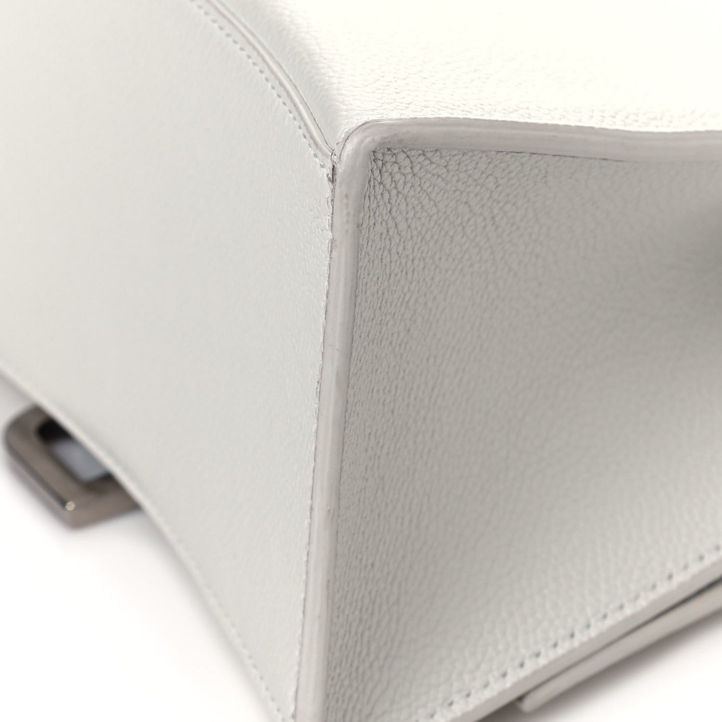Grained Calfskin Small Hourglass Top Handle Bag White