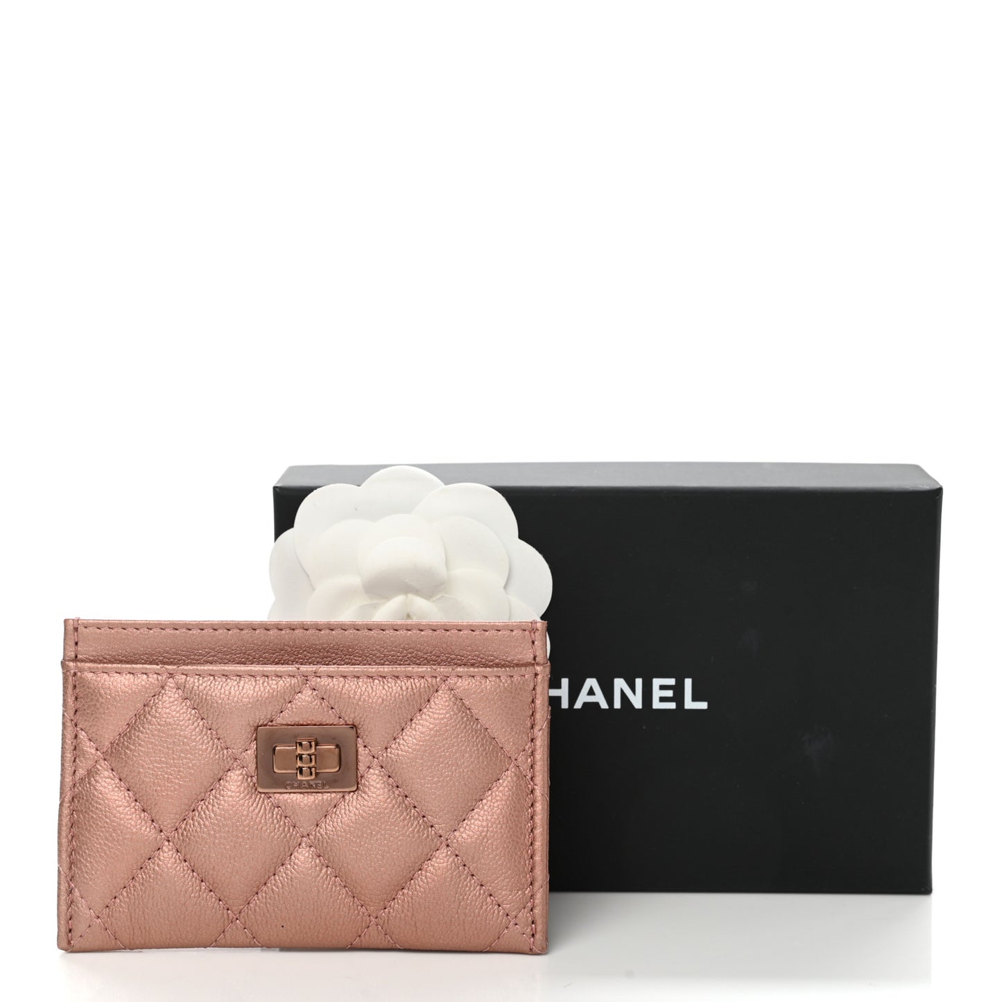 Metallic Caviar Quilted Reissue Card Holder Rose Gold