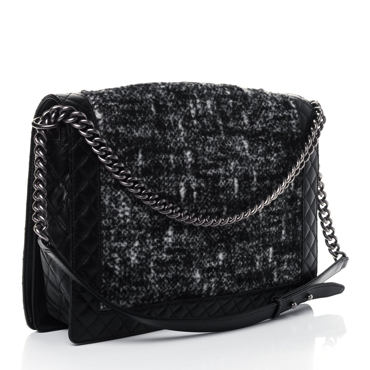 Calfskin Tweed Enchained XL Boy Flap Black