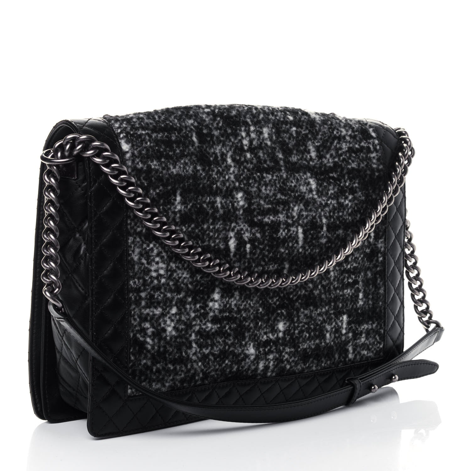Chanel Calfskin Tweed Enchained XL Boy Flap Black 2 of 4