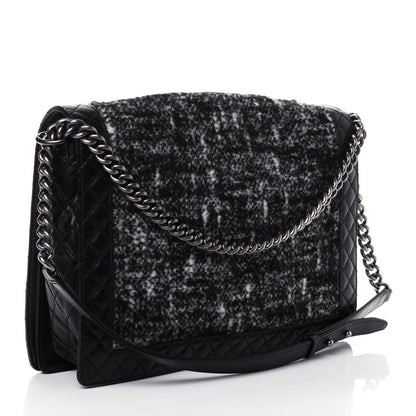 Chanel Calfskin Tweed Enchained XL Boy Flap Black 2 of 4