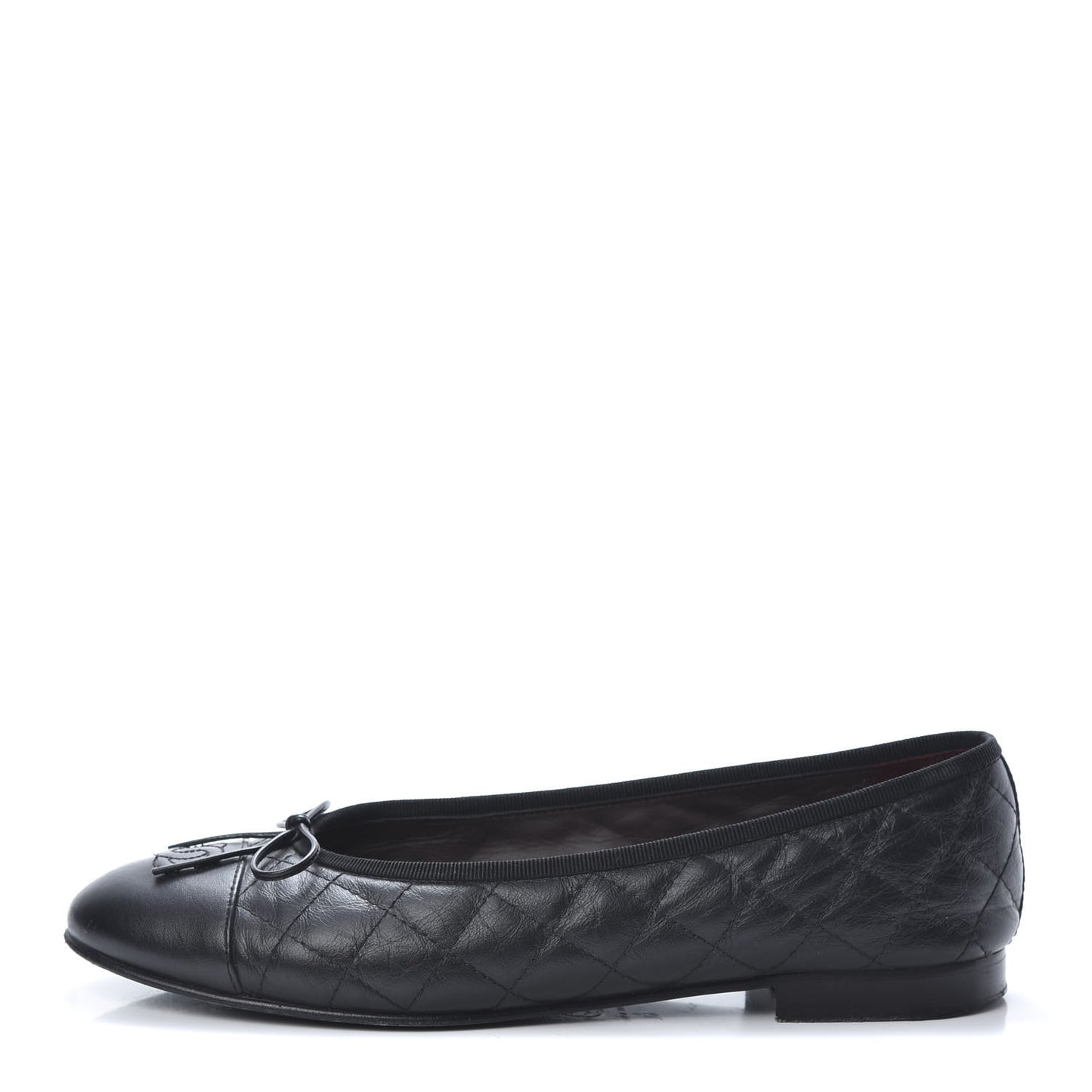Aged Calfskin Quilted CC Cap Toe Ballerina Flats 40 Black