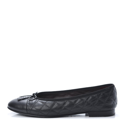 Chanel Aged Calfskin Quilted CC Cap Toe Ballerina Flats 40 Black 1 of 12