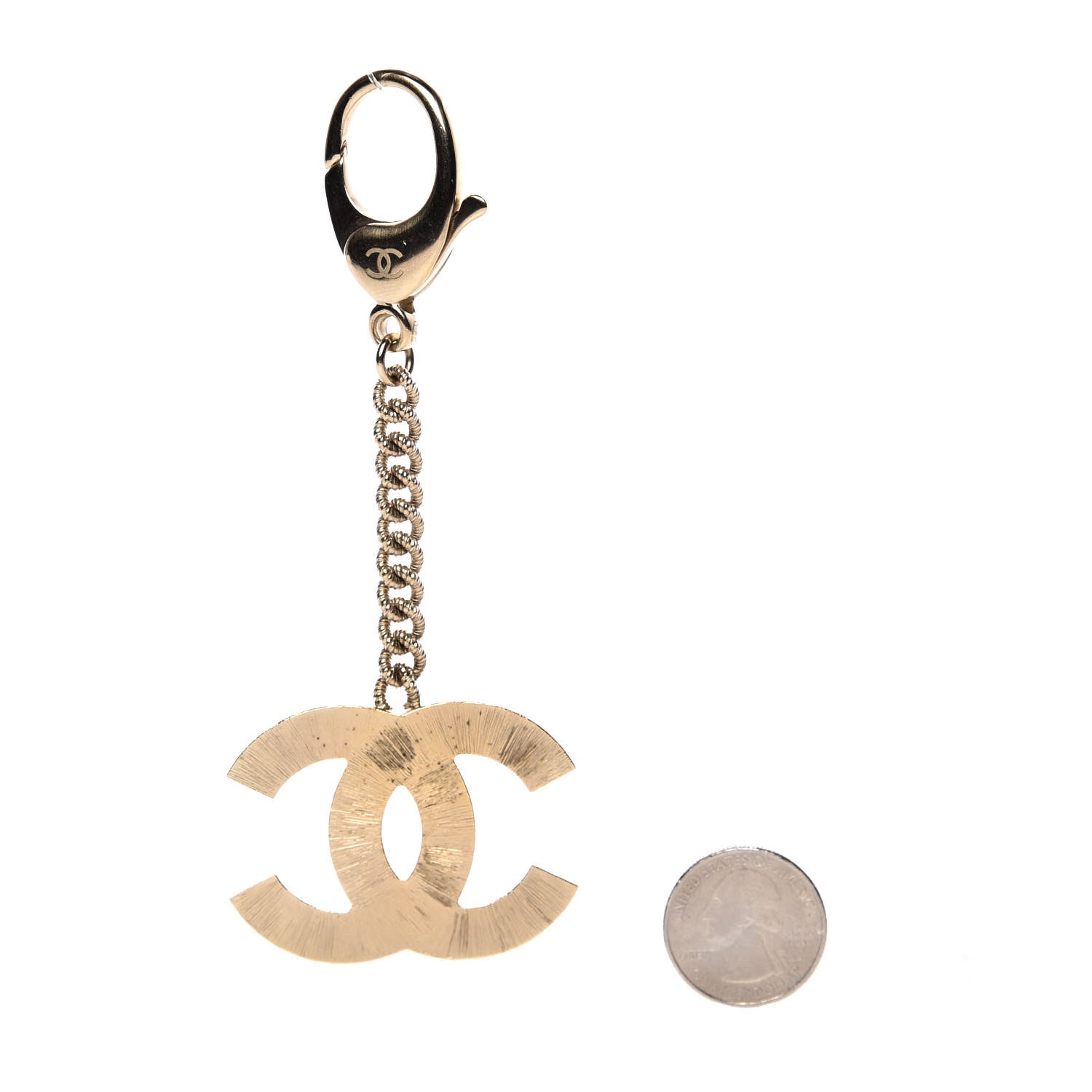 Chanel Metal Quilted CC Bag Charm Gold Pearly White 2 of 5
