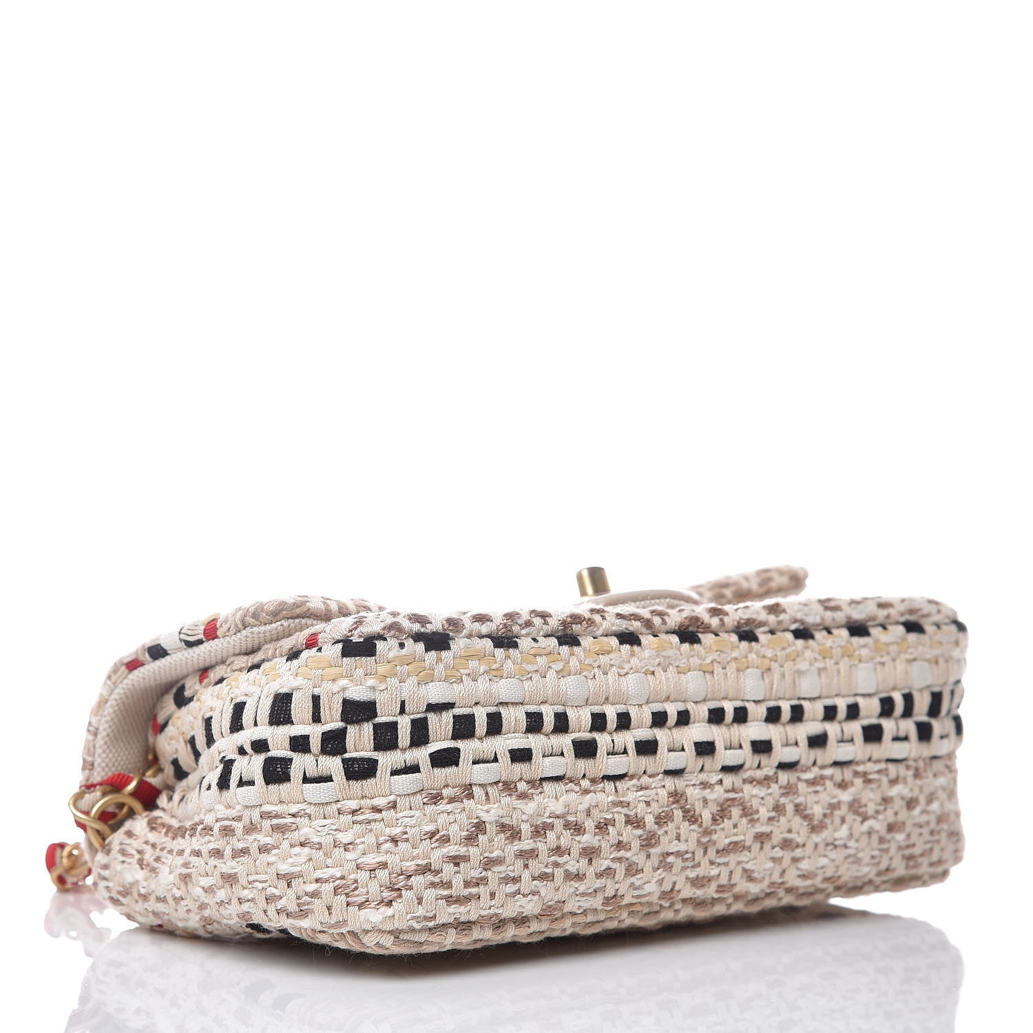 Chanel Cotton Raffia Lambskin Woven Mini Rectangular Flap Beige Red Black 4 of 8