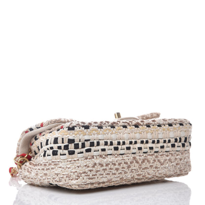 Chanel Cotton Raffia Lambskin Woven Mini Rectangular Flap Beige Red Black 4 of 8