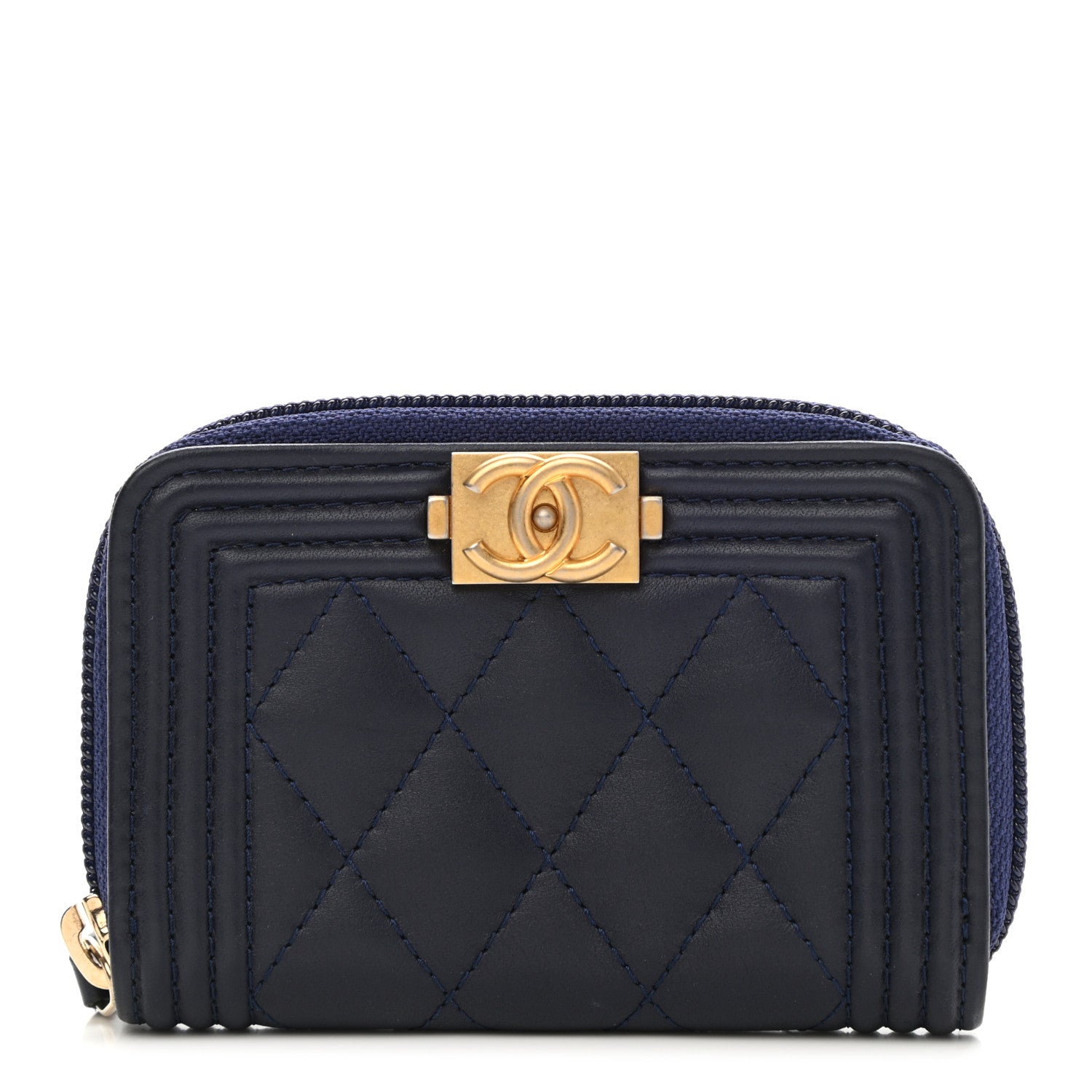 Chanel Lambskin Quilted Boy Zip Around Coin Purse Wallet Blue 1 of 7