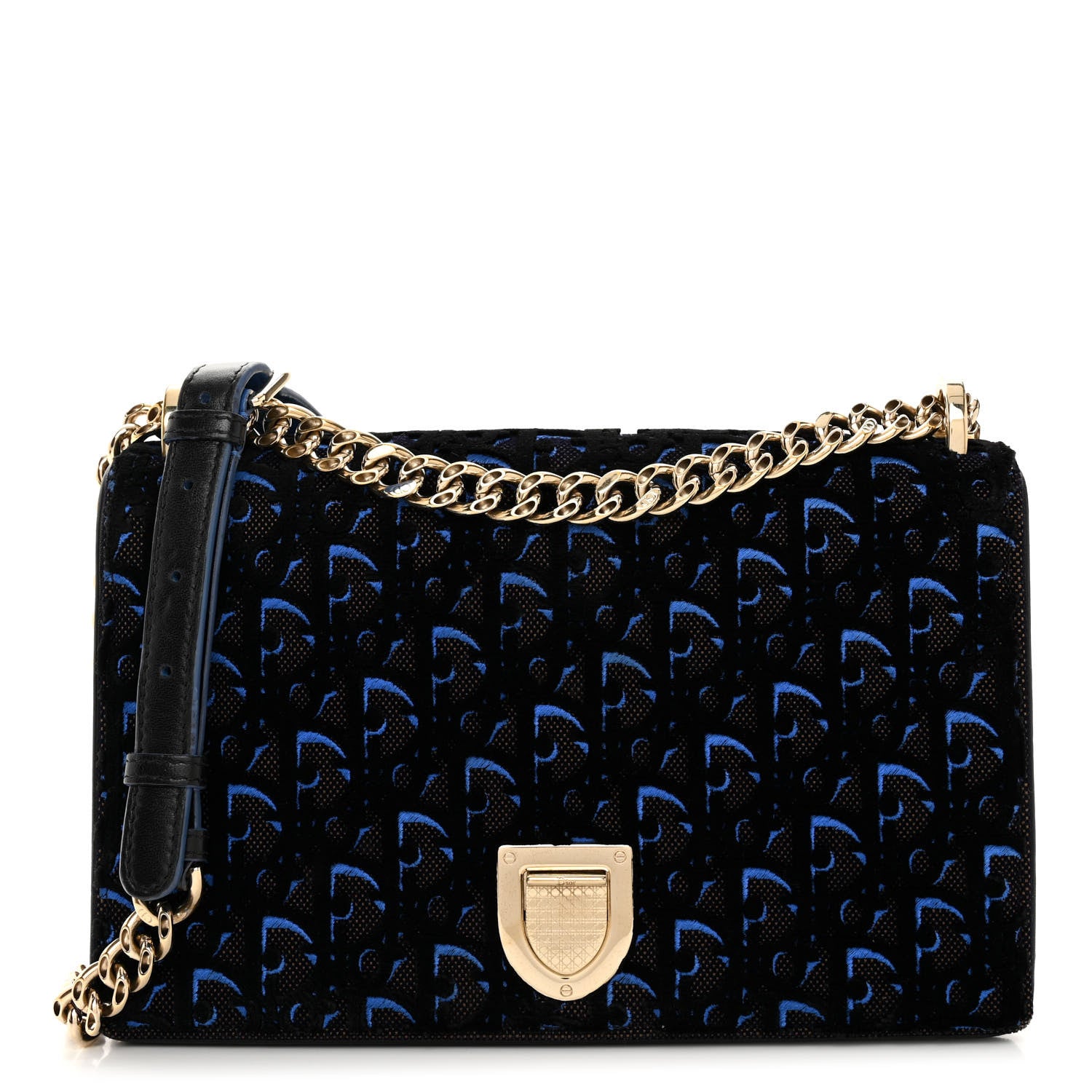 Christian Dior Velvet Oblique Medium Diorama Flap Bag Black Blue 1 of 10