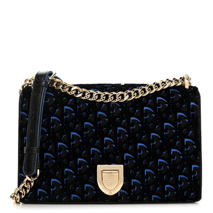 Christian Dior Velvet Oblique Medium Diorama Flap Bag Black Blue 1 of 10