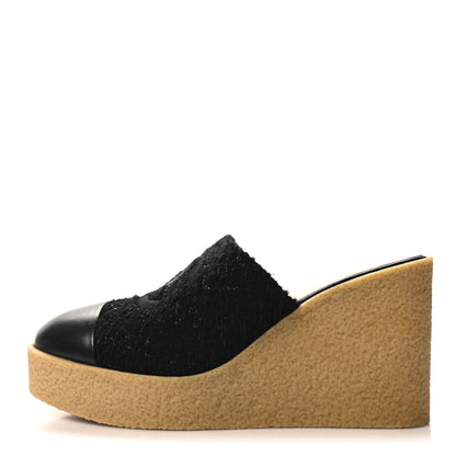 Chanel Iridescent Wool Tweed Lambskin CC Mules 41 Black 1 of 9