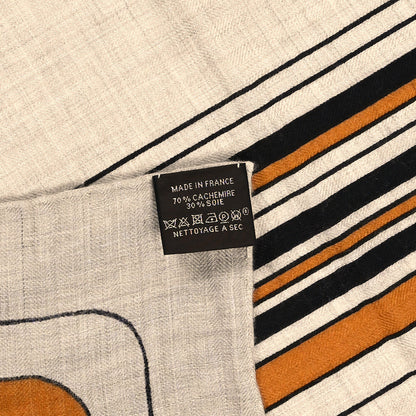 Hermes Cashmere Silk Pegase Paysage Shawl 140 Naturel Caramel Black 3 of 5