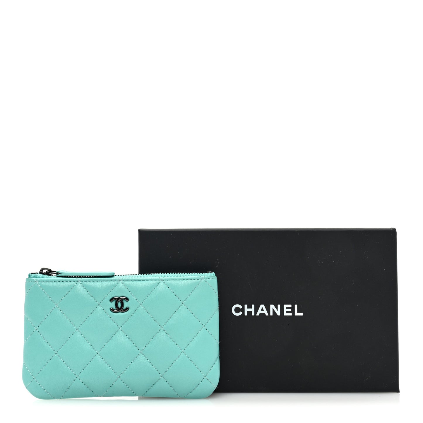 Lambskin Quilted Small Cosmetic Case Turquoise