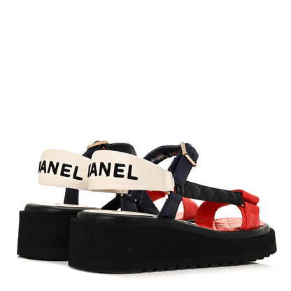 Chanel Lambskin Logo Platform Sandals 37 Red Black Ivory Navy Blue 4 of 9