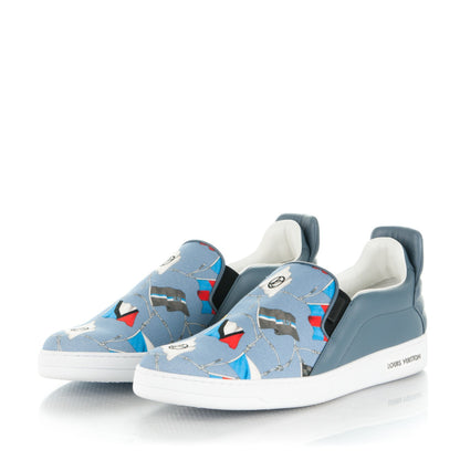 Louis Vuitton Calfskin Canvas Frontrow Slip On Sneakers 9.5 Indigo 3 of 9