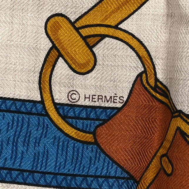 Hermes Cashmere Silk Eperon Eperon D'Or Shawl 140 Bleu Cobalt Naturel Vieil Or 4 of 5