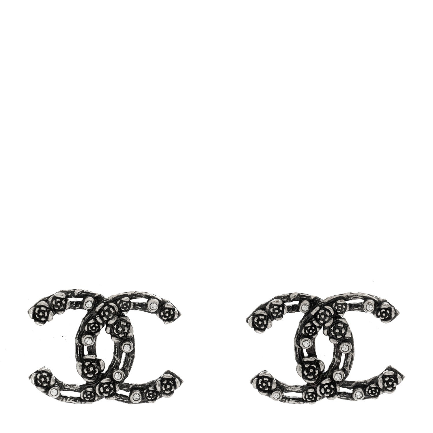 Chanel Crystal CC Camellia Earrings Ruthenium 1 of 5