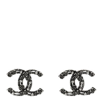 Chanel Crystal CC Camellia Earrings Ruthenium 1 of 5