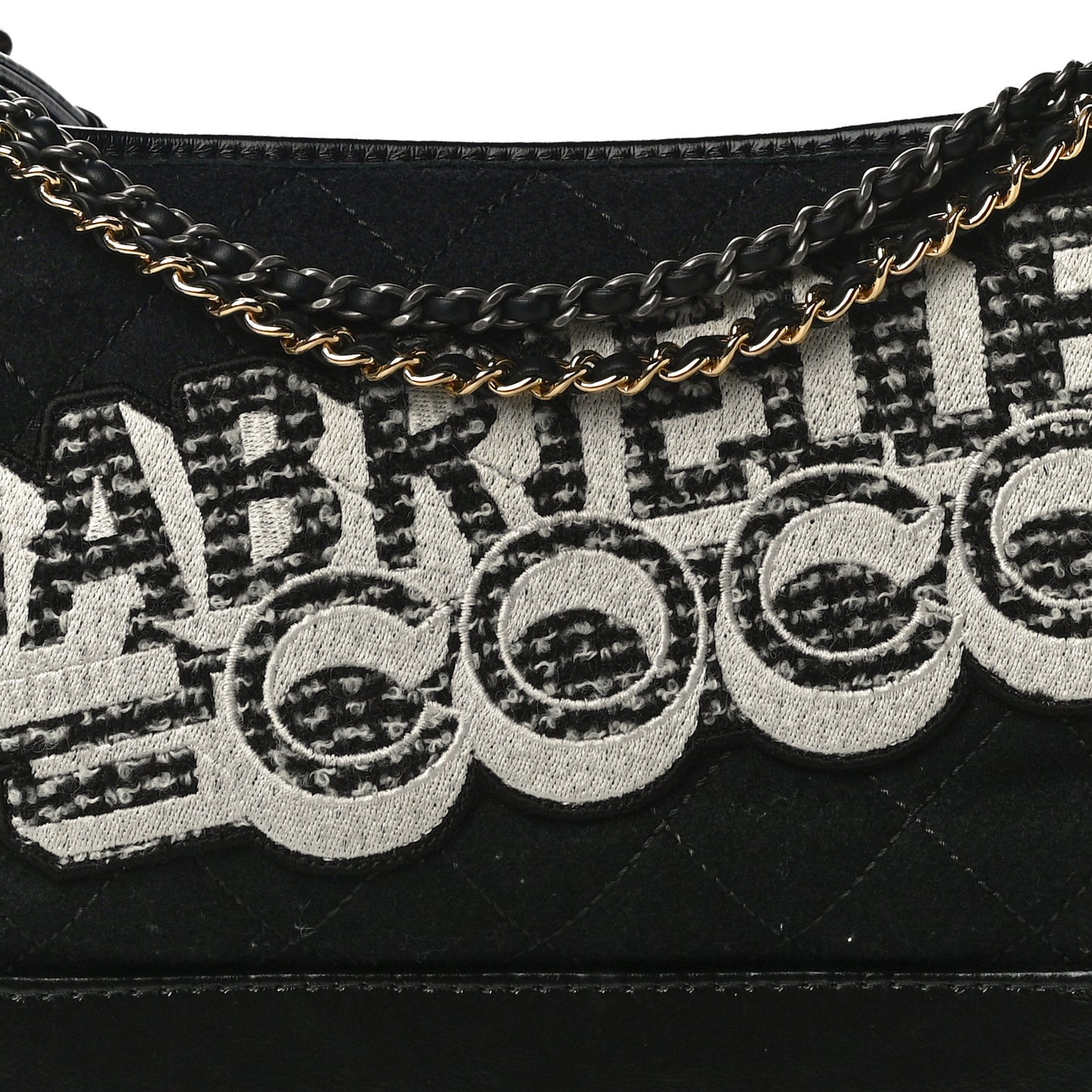 Wool Calfskin Quilted Medium Gabrielle Hobo Black